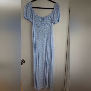 H&M Light Blue Floral Dress With Slit